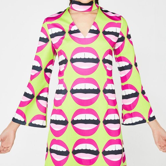 Hayley Elsaesser Dresses & Skirts - Hayley Elsaesser Mouthy Mini Mod Dress Rocky Lips